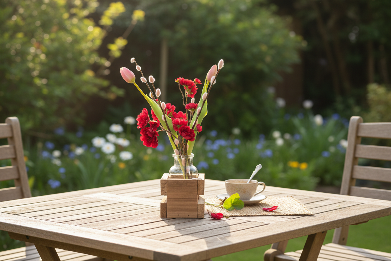 Rood lenteboeket buiten