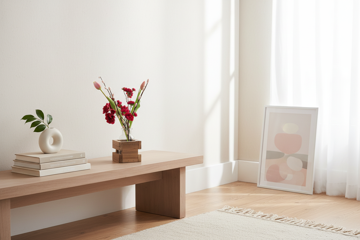 Rood lenteboeket in woonkamer