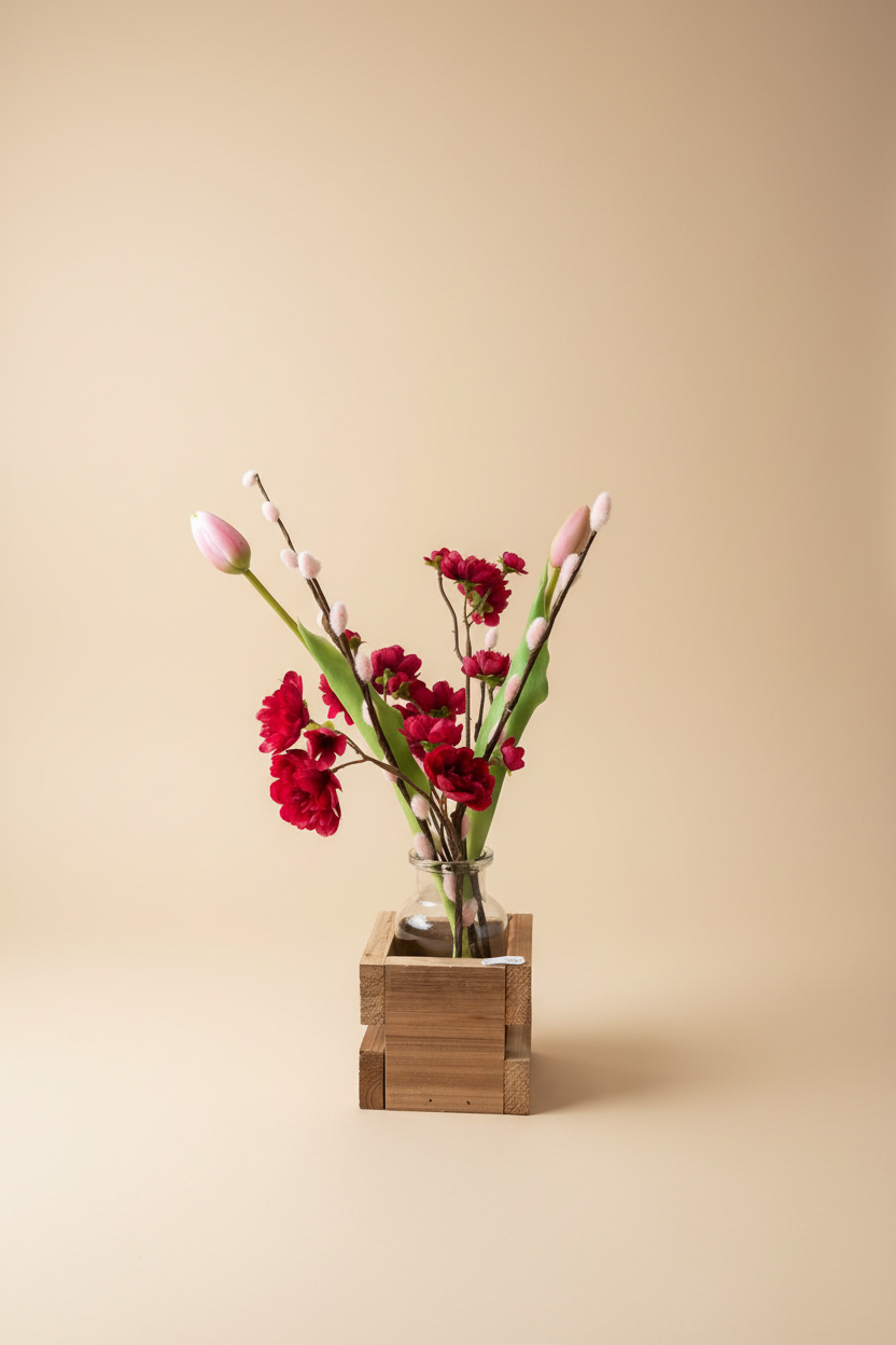 Rood-roze lenteboeket studio