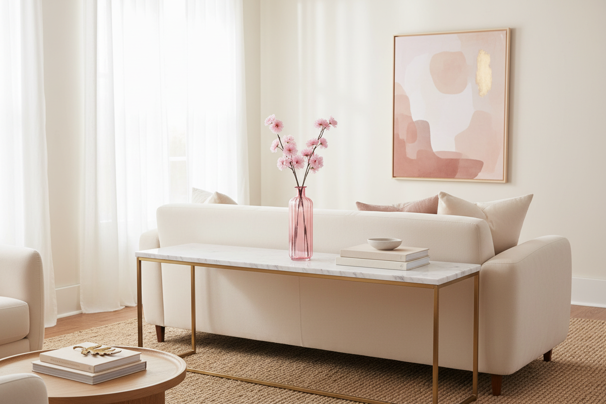 Roze bloesemtak in woonkamer