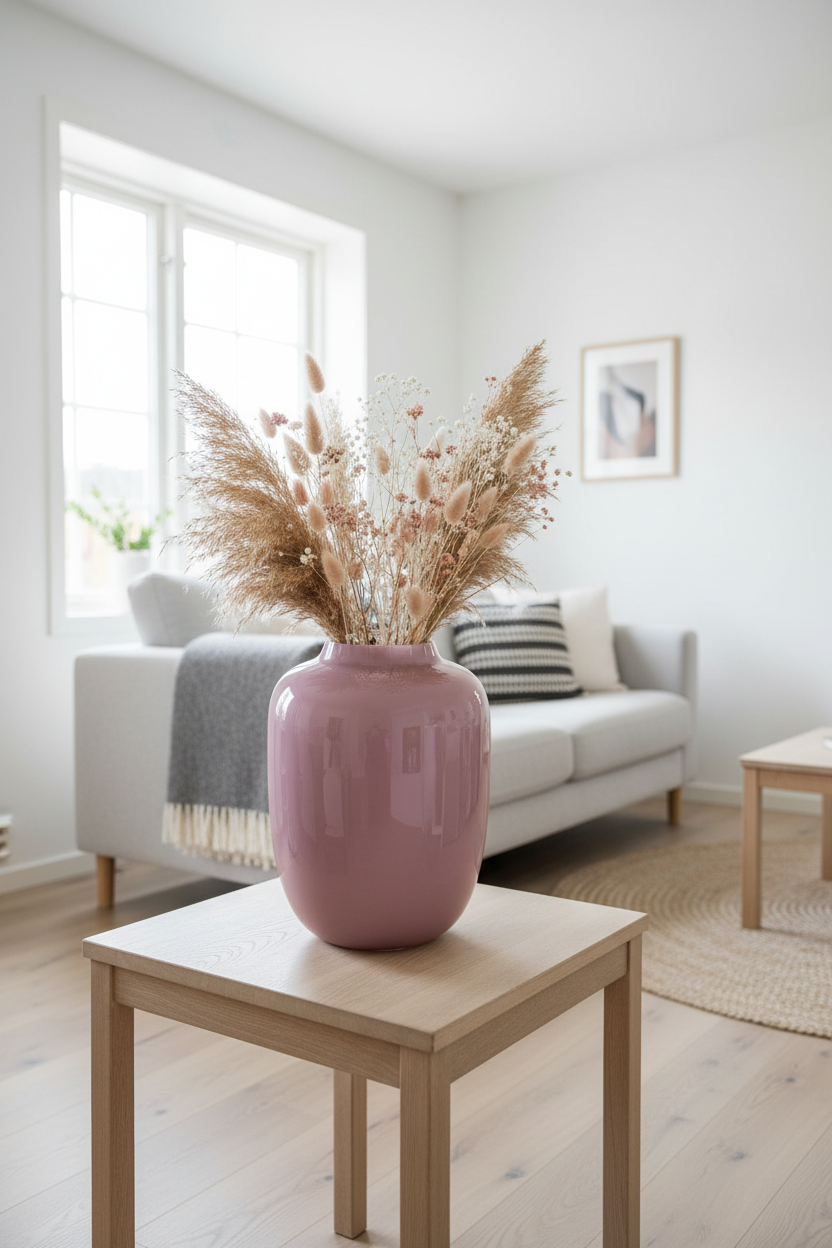 Roze glazen vaas in interieur