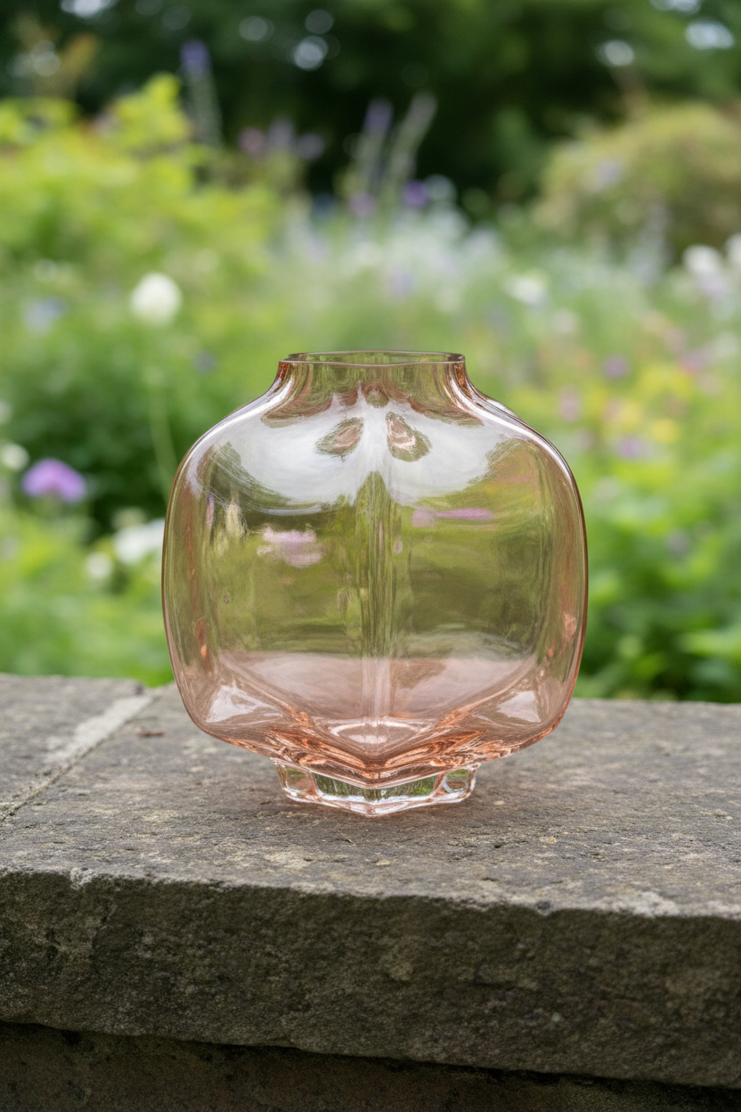 Roze glazen vaasje buiten
