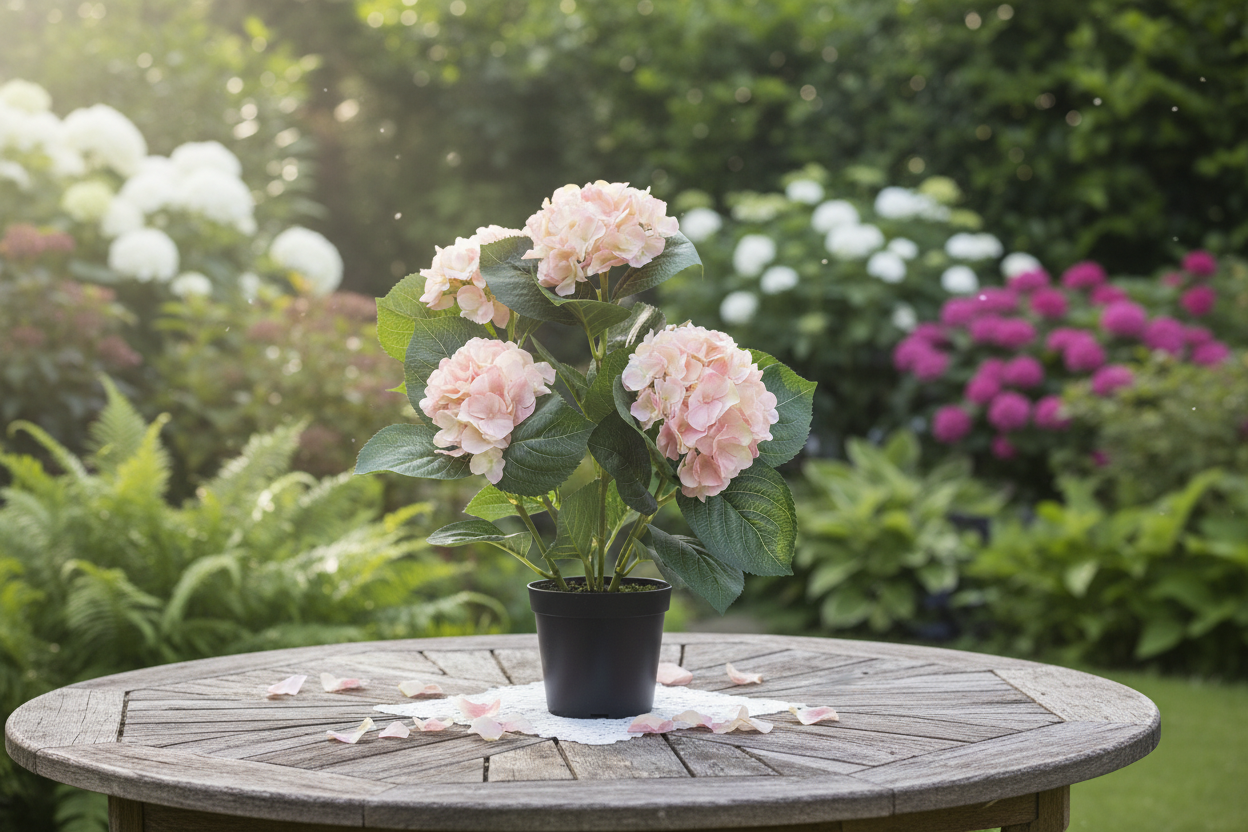 Roze hortensia buiten