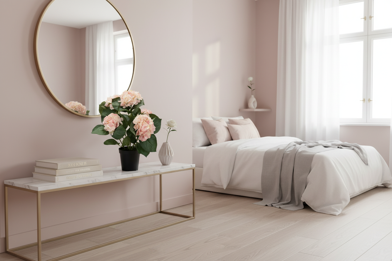 Roze hortensia in slaapkamer