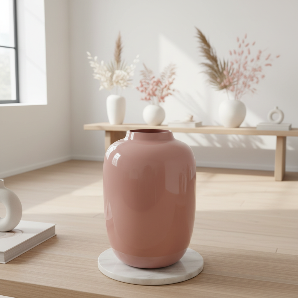 Roze terracotta vaas in minimalistisch interieur
