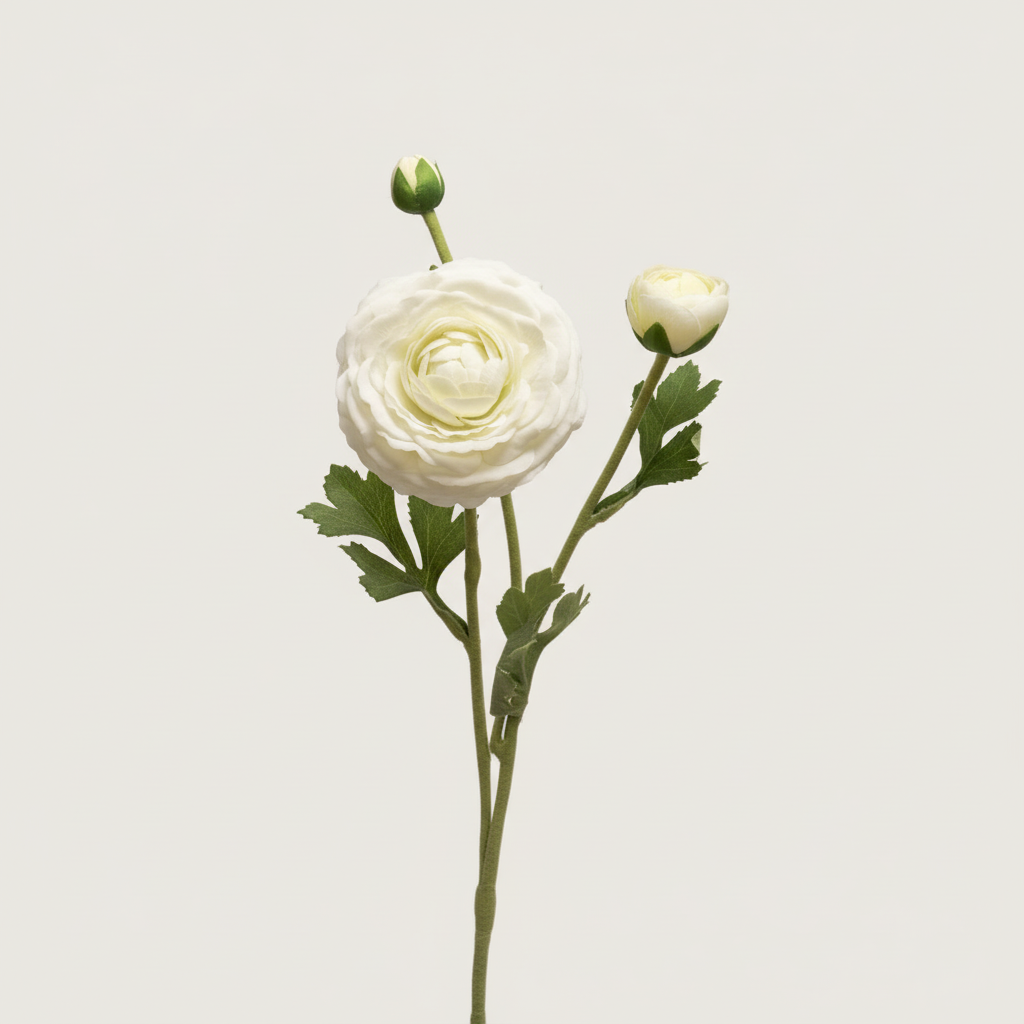 Witte crème ranonkel met lichte neutrale achtergrond