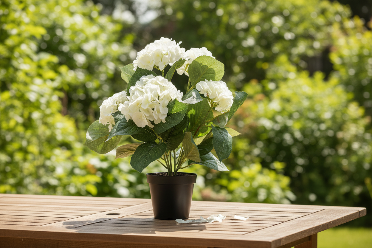 Witte hortensia buiten