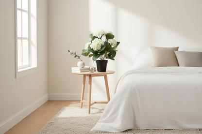 Witte hortensia in slaapkamer